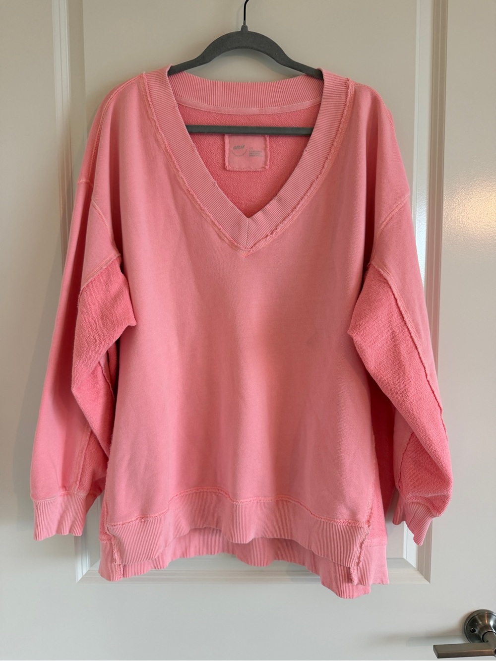 aerie Pink V-Neck Oversized Sweatshirt